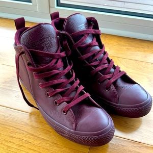 Leather burgundy converse high tops in excellent condition. Worn once.